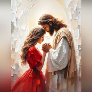 Jesus Christ with Young Women In Red dress 16x20 Art Print 2D * New*